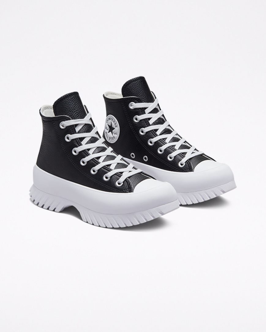 Pánské Boty Vysoké Converse Chuck Taylor All Star Lugged 2.0 Læder Černé Bílé | CZ NHFP62